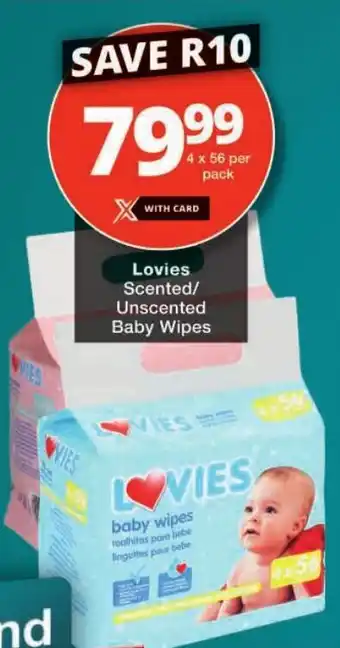 Checkers Lovies Scented/ Unscented Baby Wipes offer