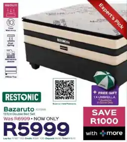 Sleepmasters Restonic Bazaruto 137cm Double Bed Set offer