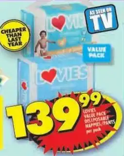 Shoprite Lovies value pack disposable nappies/ pants offer