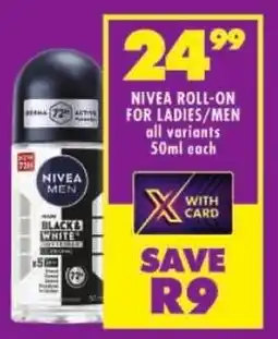 Shoprite Nivea roll-on for ladies/ men all variants offer