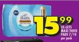 Shoprite Lil-lets maxi thick pads offer