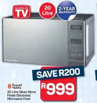 Pick n Pay Hypermarket Russell Hobbs Silver Mirror Finish Electronic Microwave Oven offer