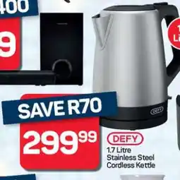 Pick n Pay Hypermarket DEFY 1.7 Litre Stainless Steel Cordless Kettle offer