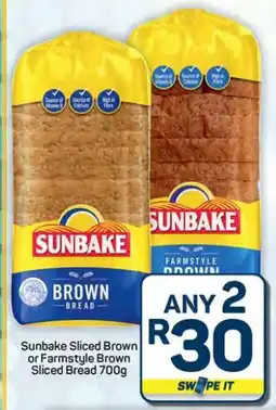 Pick n Pay Hypermarket Sunbake Sliced Brown or Farmstyle Brown Sliced Bread 700g offer