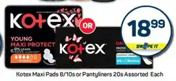 Pick n Pay Kotex Maxi Pads 8/10s or Pantyliners 20s Assorted offer