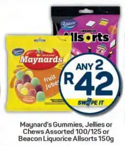 Pick n Pay Maynard's Gummies, Jellies or Chews Assorted 100/125 or Beacon Liquorice Allsorts 150g offer