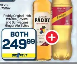 Pick n Pay Hypermarket Paddy Original Irish Whiskey 750ml and Schweppes Ginger Ale 1 Litre offer