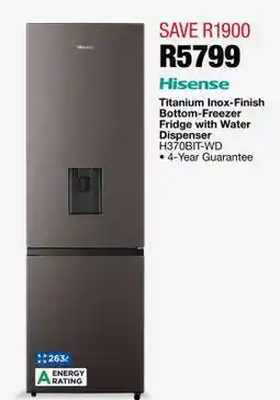 OK Furniture Hisense Titanium Inox-Finish Bottom-Freezer Fridge with Water Dispenser offer