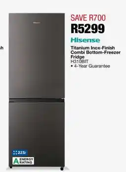 OK Furniture Hisense Titanium Inox-Finish Combi Bottom-Freezer Fridge offer