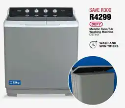 OK Furniture Defy Metallic Twin-Tub Washing Machine DTT151 offer