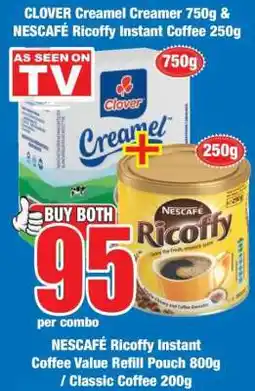 Boxer CLOVER Creamel Creamer 750g & NESCAFÉ Ricoffy Instant Coffee 250g offer