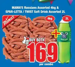 Boxer MAMA'S Russians Assorted 4kg & SPAR-LETTA / TWIST Soft Drink Assorted 2L offer