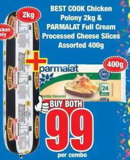 Boxer BEST COOK Chicken Polony 2kg & PARMALAT Full Cream Processed Cheese Slices Assorted 400g offer