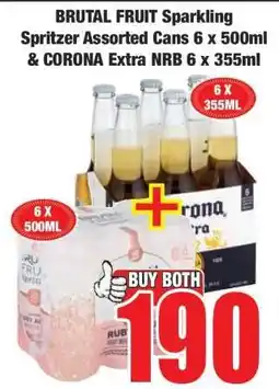 Boxer BRUTAL FRUIT SPARKLING SPRITZER ASSORTED CANS 6 X 500ML & CORONA EXTRA NRB 6 X 355ML offer
