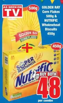 Boxer GOLDEN RAY Corn Flakes 500g & NUTRIFIC Wholewheat Biscuits 450g offer