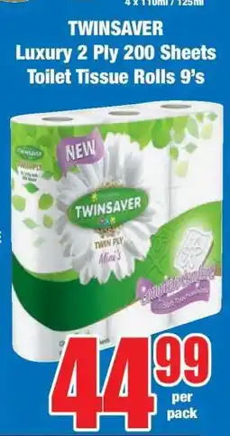 Boxer TWINSAVER Luxury 2 Ply 200 Sheets Toilet Tissue Rolls 9's offer