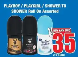 Boxer PLAYBOY / PLAYGIRL / SHOWER TO SHOWER Roll On Assorted offer