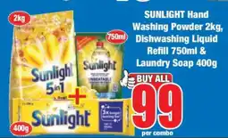Boxer SUNLIGHT Hand Washing Powder 2kg, Dishwashing Liquid Refill 750ml & Laundry Soap 400g offer