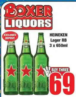 Boxer HEINEKEN LAGER RB 3 X 650ML offer