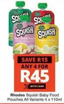 Checkers Rhodes Squish Baby Food Pouches offer