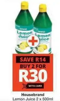 Checkers Housebrand Lemon Juice 2 x 500ml offer