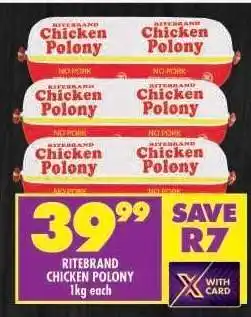 Shoprite Ritebrand Chicken Polony offer