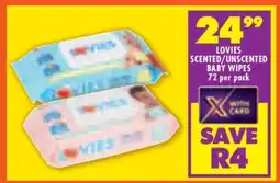 Shoprite Lovies Scented/Unscented Baby Wipes offer