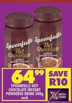 Shoprite Spoonfulls Hot Chocolate Instant Powdered Drink 500g offer
