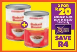 Shoprite RITEBRAND BAKED BEANS IN TOMATO SAUCE 410g offer