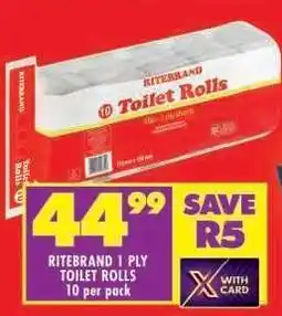Shoprite RITEBRAND 1-PLY TOILET ROLLS offer