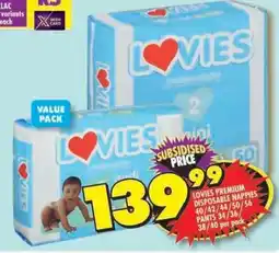 Shoprite LOVIES PREMIUM DISPOSABLE NAPPIES offer