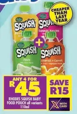 Shoprite RHODES SQUISH BABY FOOD POUCH all variants 110ml offer