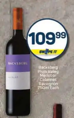 Pick n Pay Backsberg Plum Valley Merlot or Cabernet Sauvignon 750ml Each offer