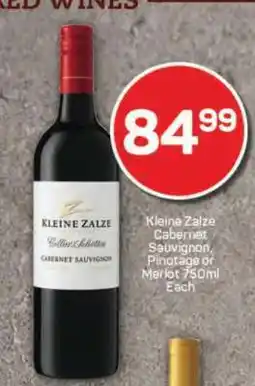 Pick n Pay Kleine Zalze Cabernet Sauvignon, Pinotage or Merlot 750ml offer