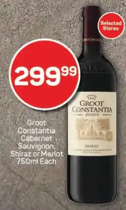Pick n Pay Groot Constantia Cabernet Sauvignon, Shiraz or Merlot 750ml Each offer