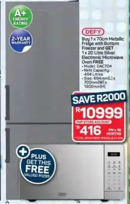 Pick n Pay Hypermarket DEFY Metallic Fridge with Bottom Freezer offer