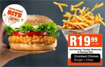 Take 'n Pay Crumbed Chicken Burger + Chips offer