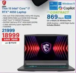 Incredible Connection Msi Thin 15 Intel Core i7 RTX 4050 Laptop offer