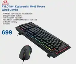 Incredible Connection REDRAGON RYLO S141 Keyboard & M616 Mouse Wired Combo offer