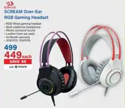 Incredible Connection REDRAGON Scream Over-Ear RGB Gaming Headset offer