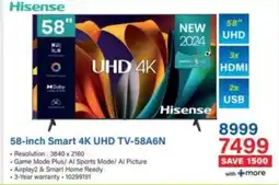 Incredible Connection Hisense 58-inch Smart 4K UHD TV-58A6N offer