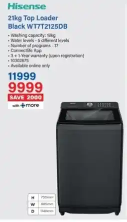 Incredible Connection Hisense Top Loader Black WT7T2125DB offer