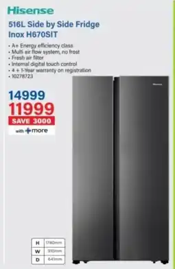 Incredible Connection Hisense Side by Side Fridge Inox H670SIT offer