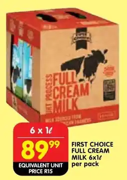 Shoprite First choice full cream milk offer