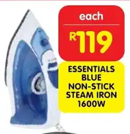 Shoprite Essentials blue non-stick steam iron 1600w offer