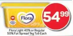 Pick n Pay Flora Light 40% or Regular 50% Fat Spread Tub offer