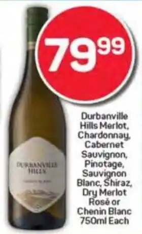 Pick n Pay Durbanville Hills Merlot, Chardonnay Cabernet Sauvignon, Pinotage, Sauvignon Blanc, Shiraz, Dry Merlot Rosé or Chenin Blanc offer