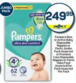 Pick n Pay Pampers New or Active Baby Disposable Nappies or Pants Jumbo Pack Assorted or Premium Care Disposable Nappies or Pants offer