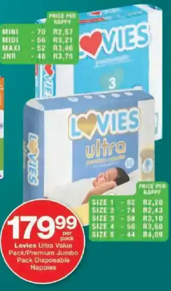 Checkers Lovies Ultra Value Pack/ Premium Jumbo Pack Disposable Nappies offer