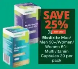 Checkers Medirite Men/ Men 50+/ Women/ Women 50+ Multivitamin Capsules offer